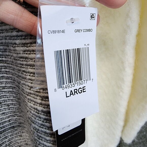 Cyrus Colorblock Mock Neck Sweater Size L Gray Cream Wool Blend Boxy Soft Chic - Picture 12 of 15